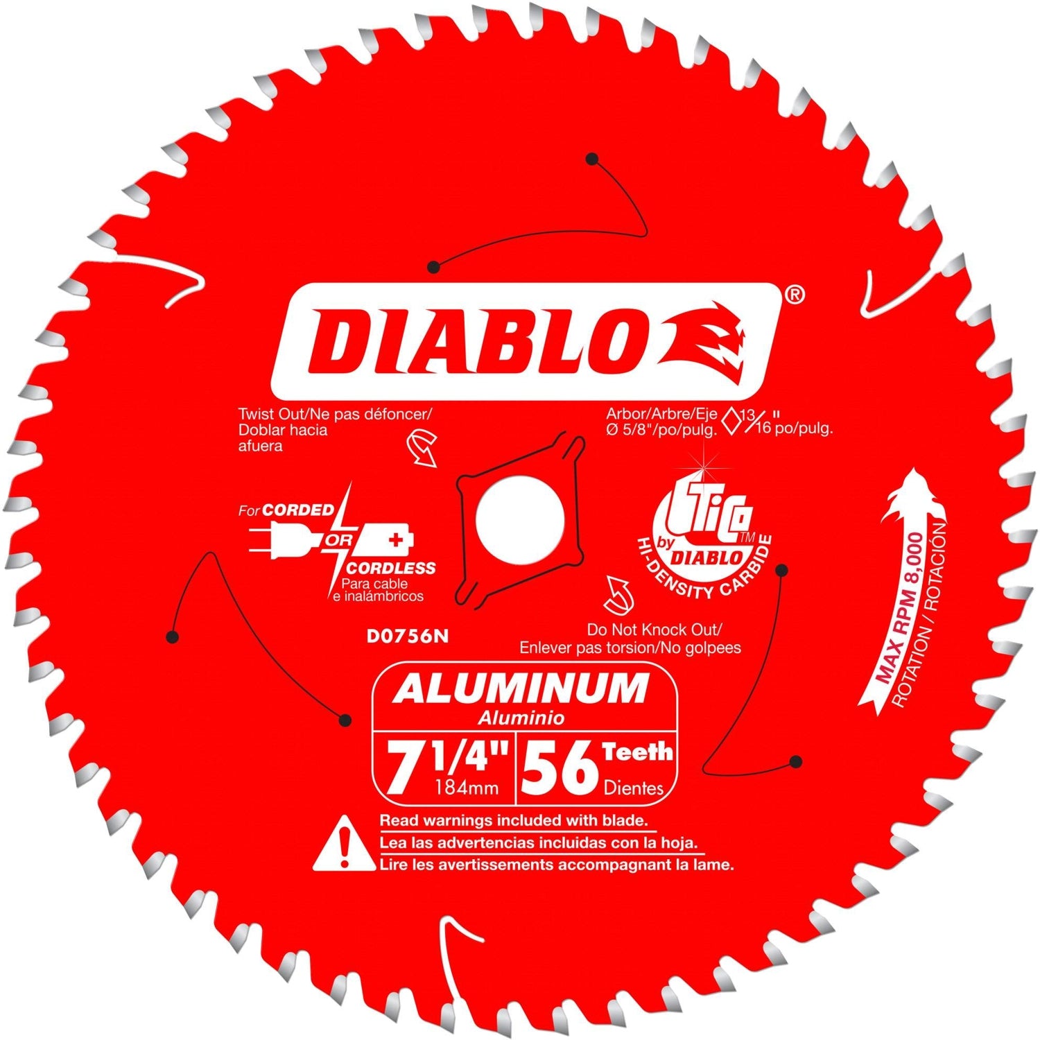 Diablo D0756N 7-1/4 in. x 56-Tooth  Thick Aluminum Cutting Saw Blade