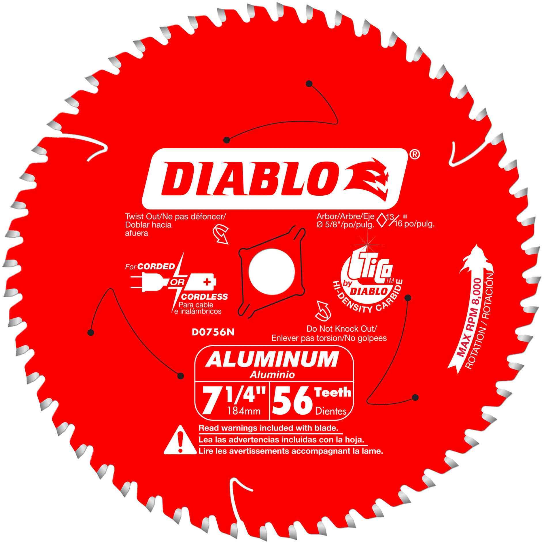 Diablo D0756N 7-1/4 in. x 56-Tooth  Thick Aluminum Cutting Saw Blade