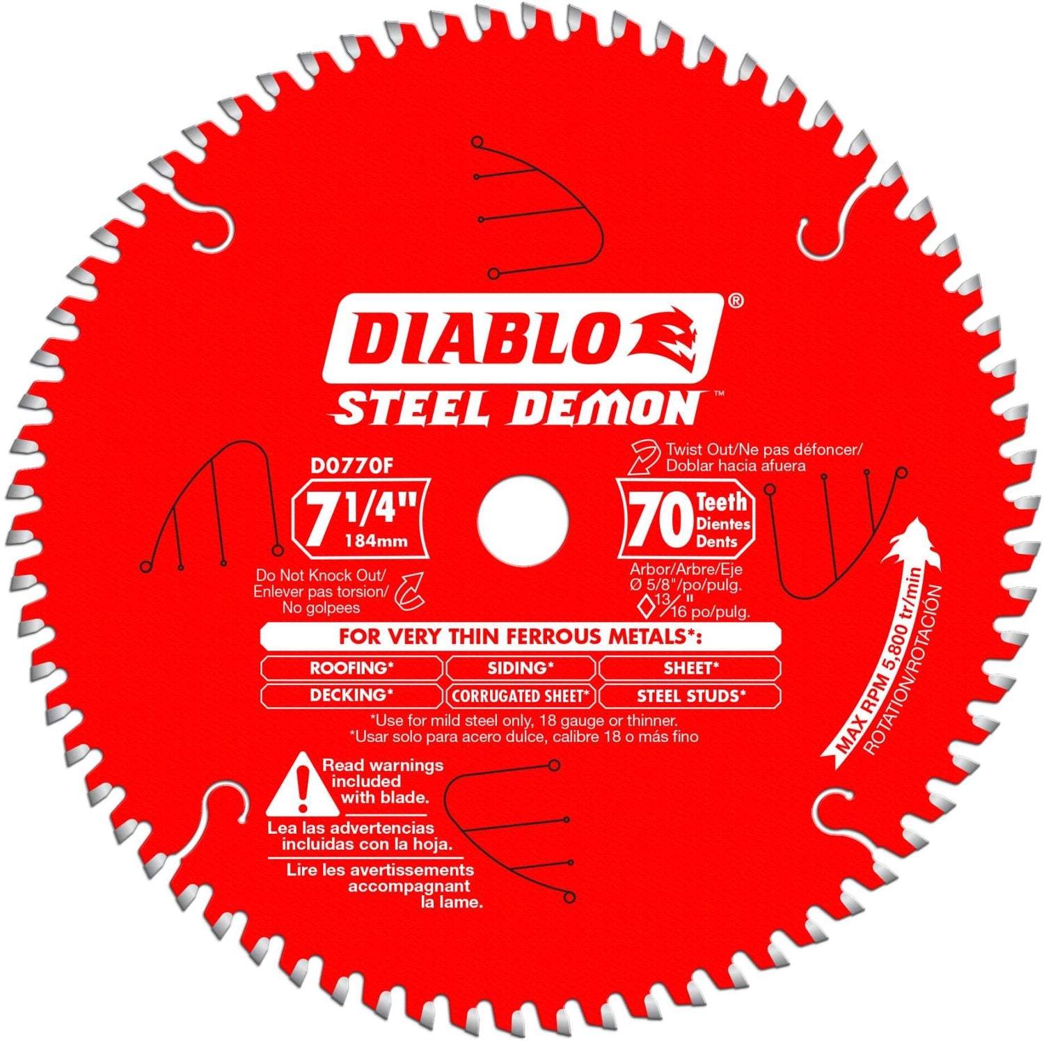 Diablo D0770F 7-1/4 in. x 70-Tooth  Steel Demon Metal Cutting Saw Blade