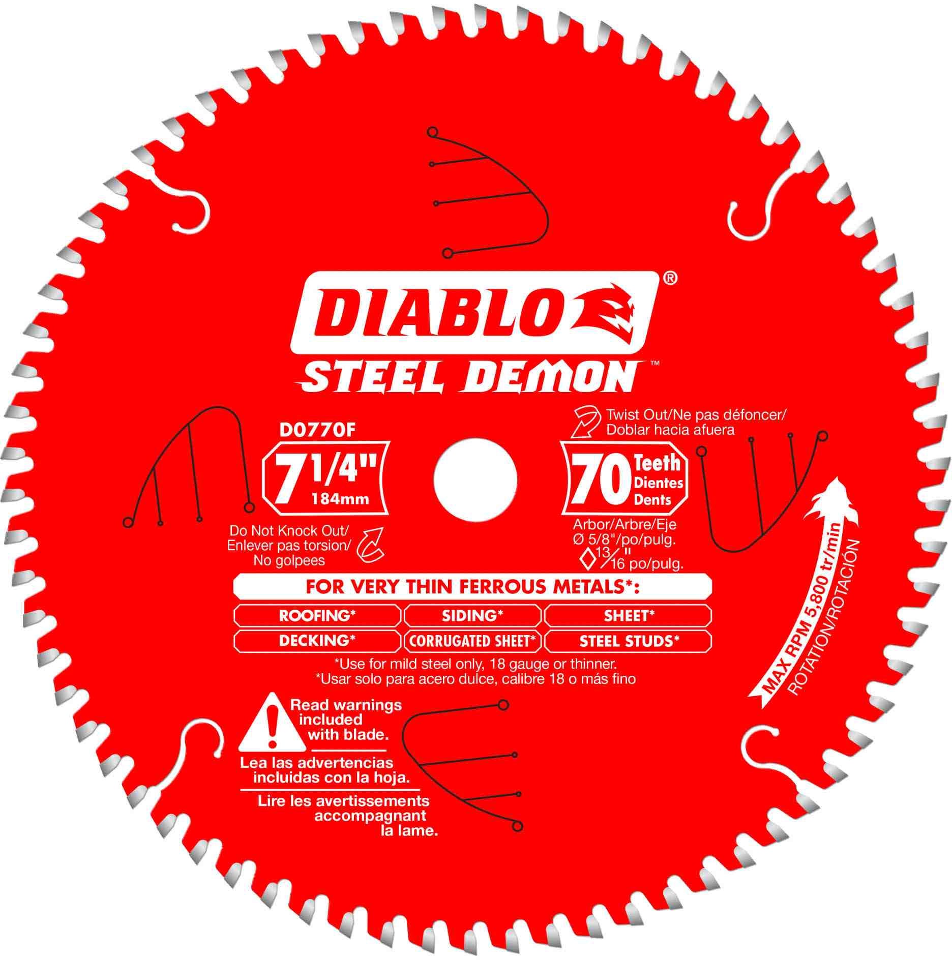 Diablo D0770F 7-1/4 in. x 70-Tooth  Steel Demon Metal Cutting Saw Blade