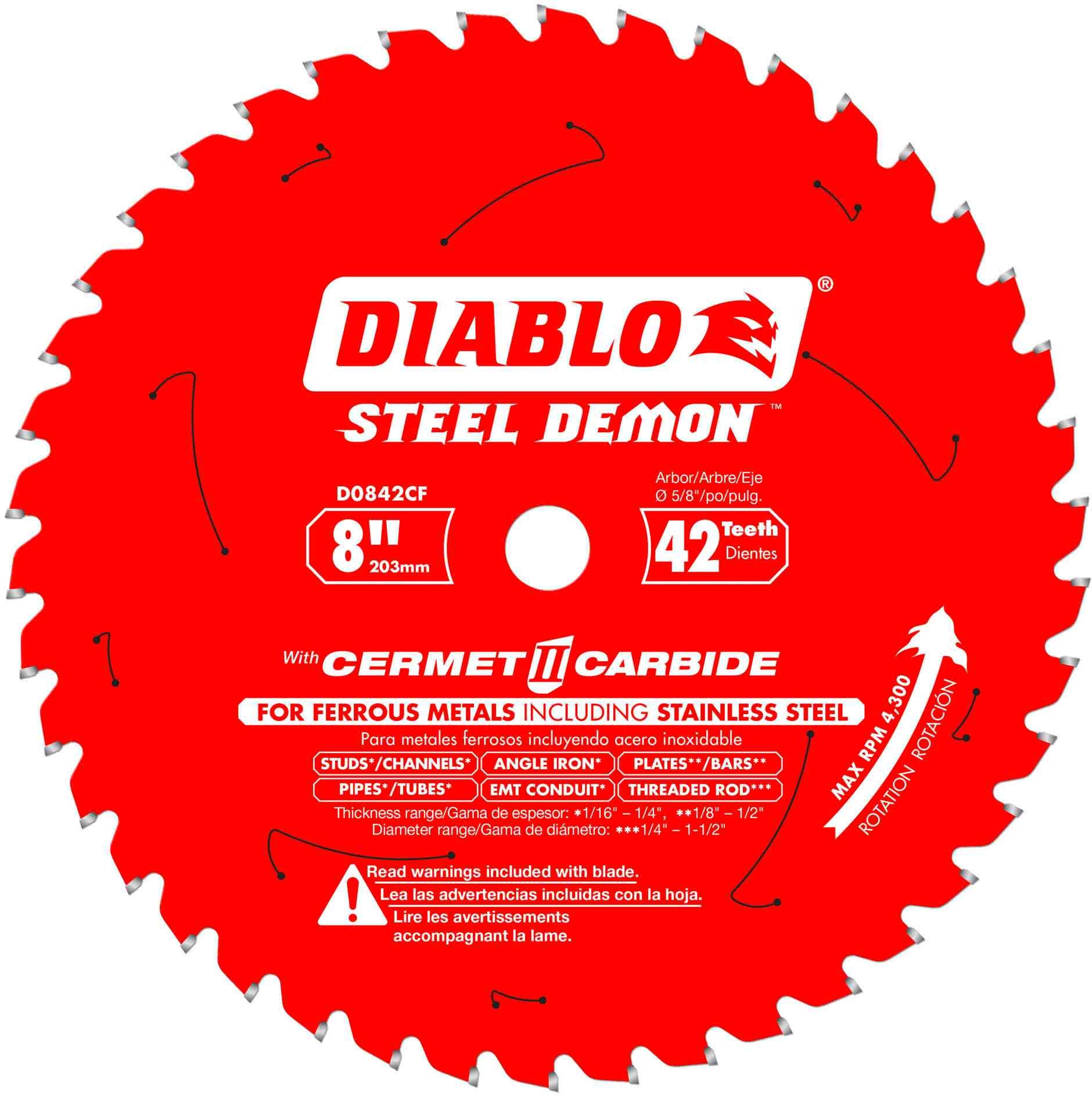 Diablo D0842CF 8 in. x 42-Tooth  Steel Demon Cermet Metal and Stainless Steel Cutting Saw Blade