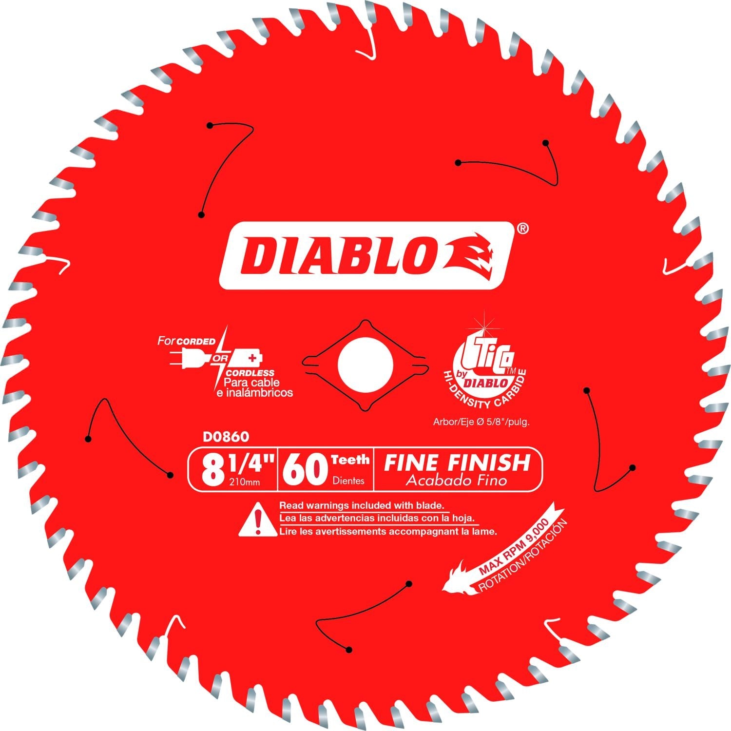 Diablo D0860X 8-1/4 in. x 60 Tooth Fine Finish Saw Blade for Wood
