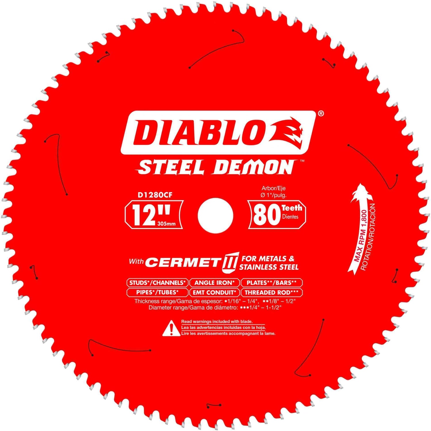 Diablo D1280CF 12 in. x 80-Tooth  Steel Demon Cermet Metal and Stainless Steel Cutting Saw Blade