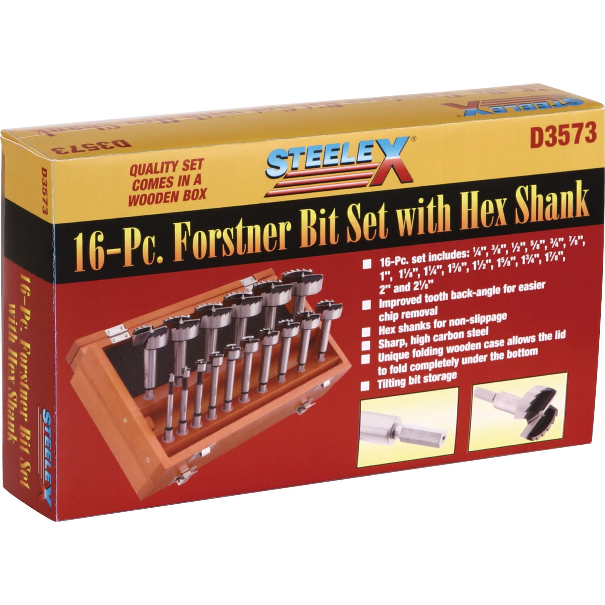 Shop Fox D3573 16 pc. Forstner Hex Shank Bit Set, 1/4" - 2-1/8"