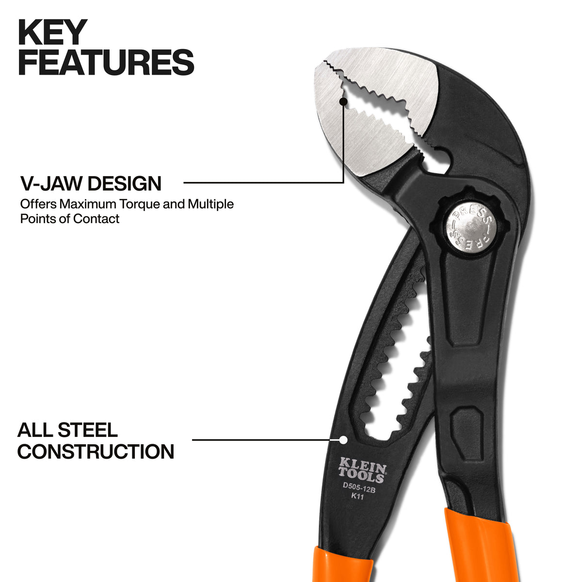 Klein Klaw pump pliers curved jaw with multiple contact points