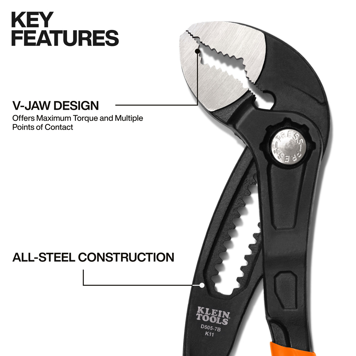 Klein Klaw pump pliers curved jaw with multiple contact points