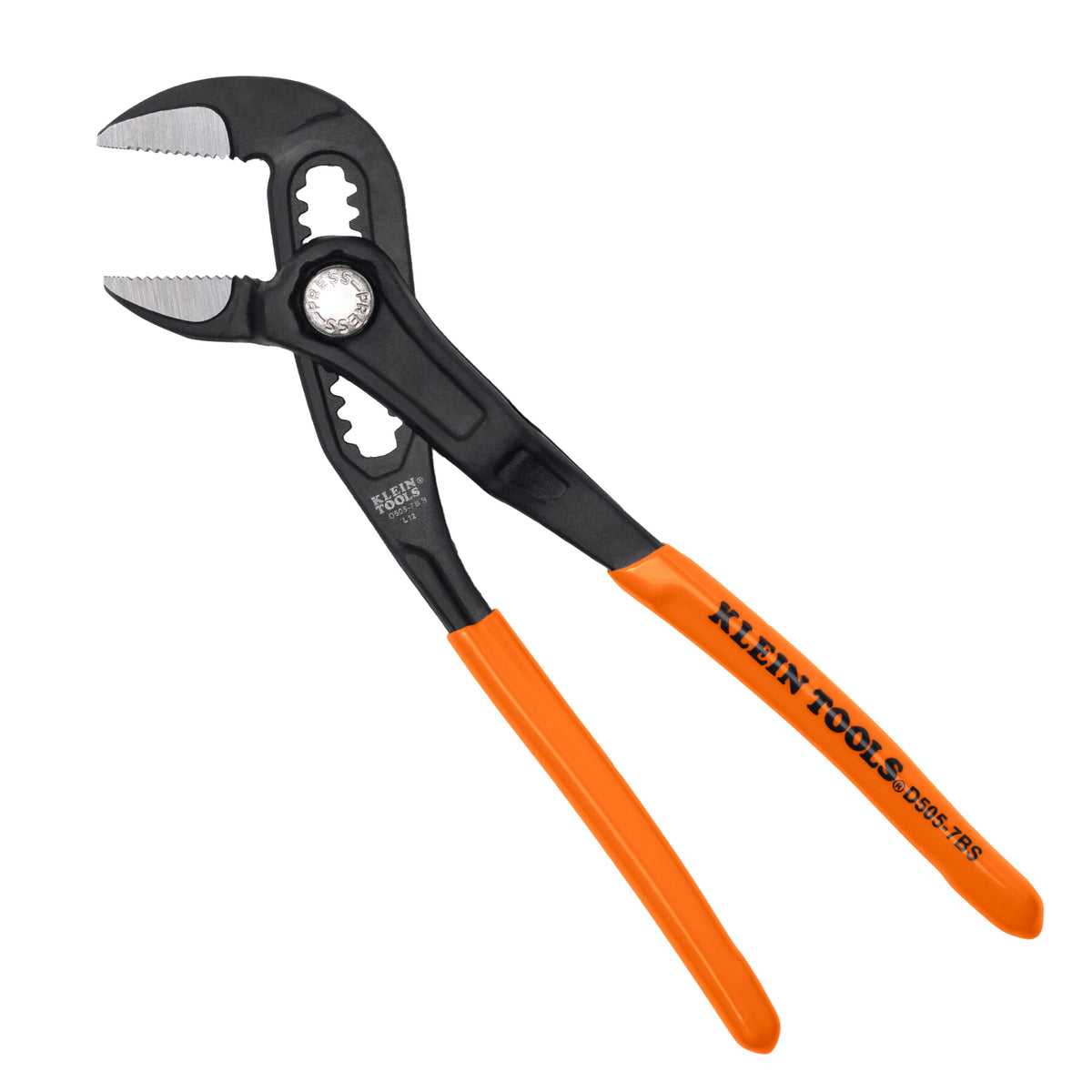 Klein Tools D5057BS 7-inch straight jaw quick-adjust pump pliers with orange handles