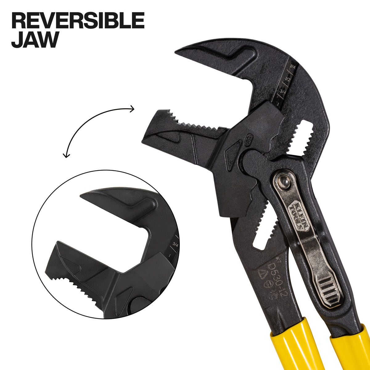 Klein plier wrench reversible jaw with knurled teeth