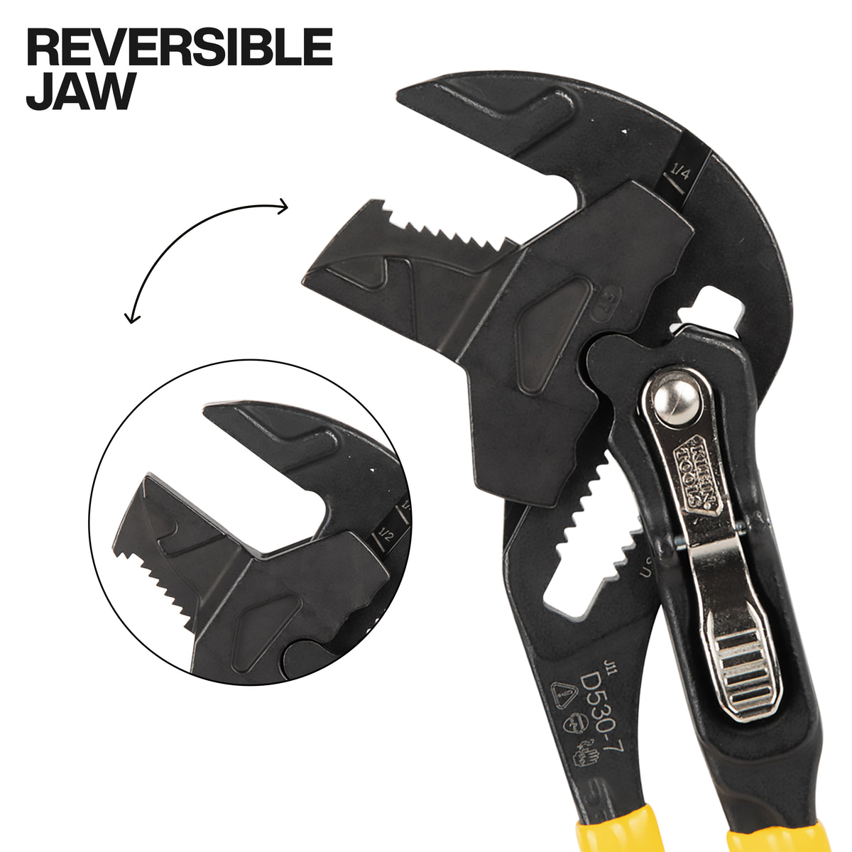 Klein plier wrench reversible jaw with knurled teeth