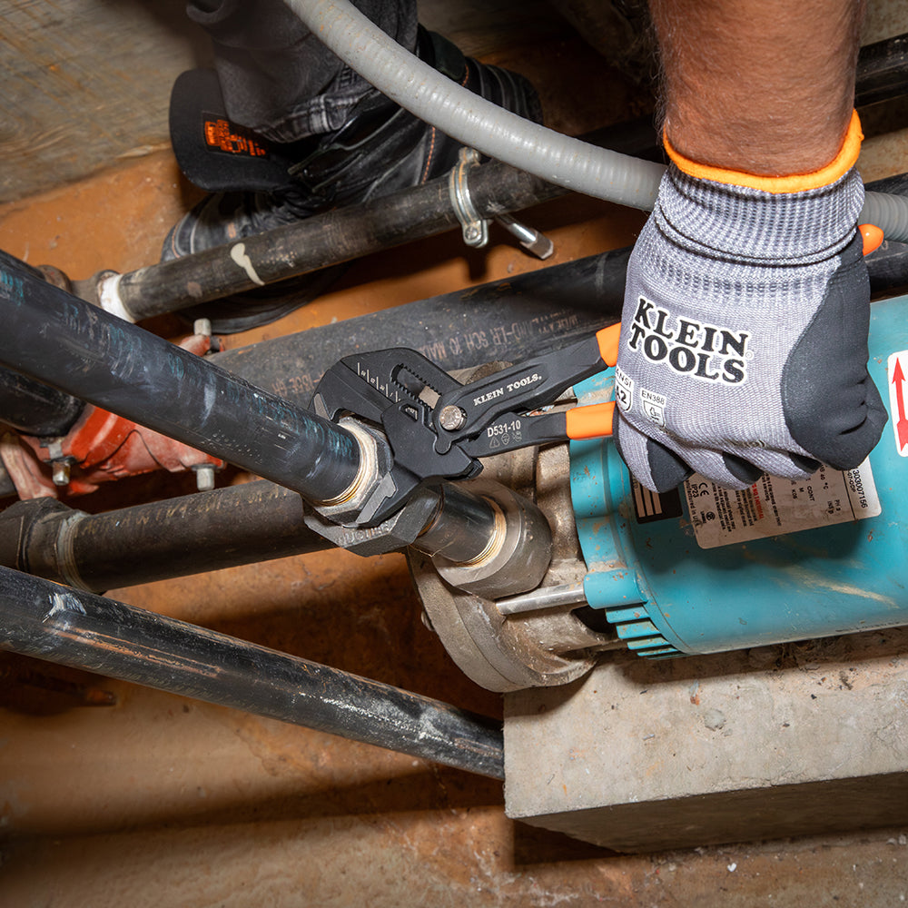 Klein compact plier wrench gripping a hex bolt