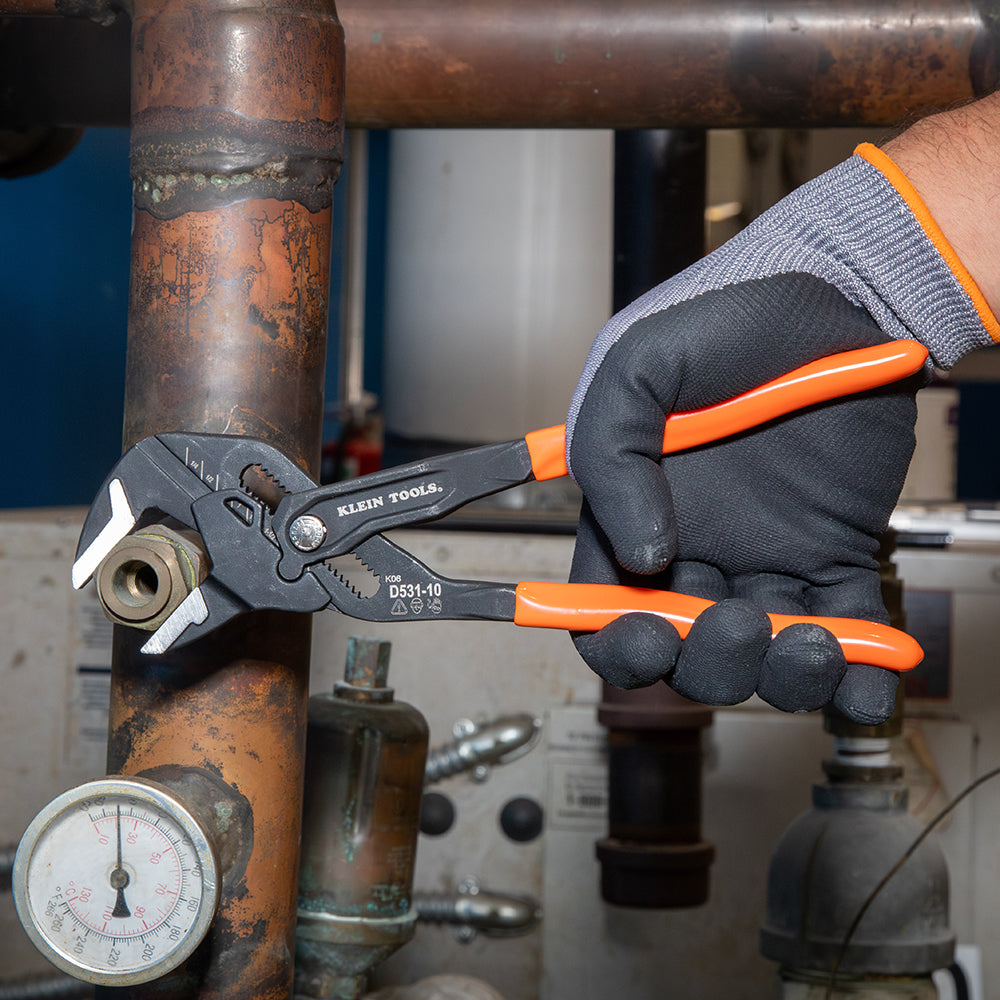 Klein compact plier wrench in use on equipment