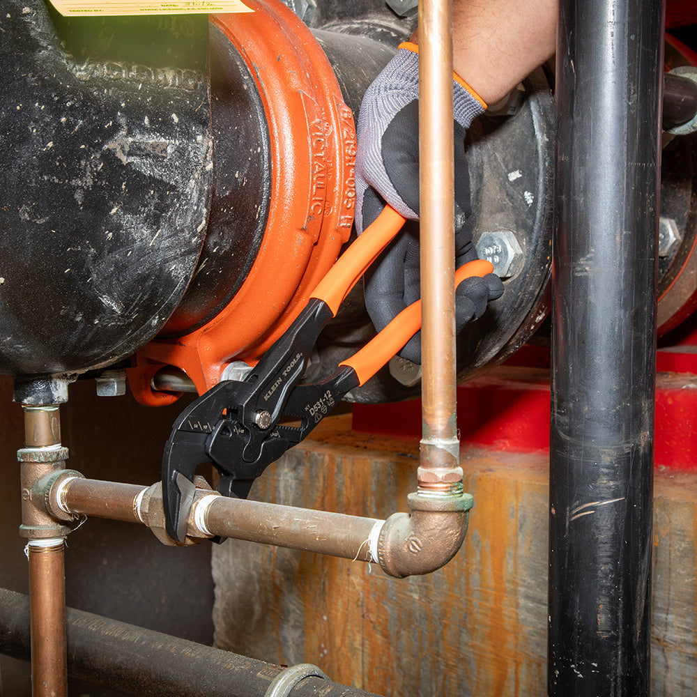 Klein compact plier wrench in use on a fastener