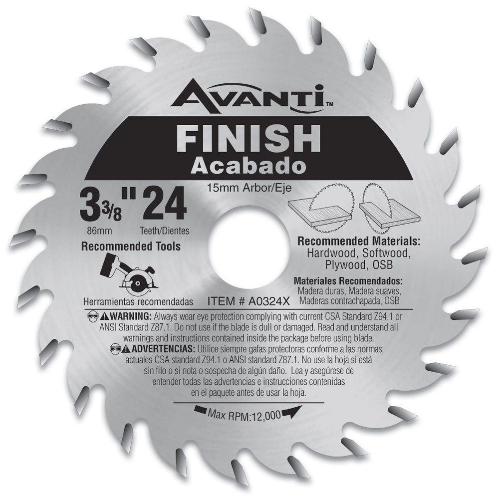 Avanti 3-3/8 in. x 24-Tooth Finish Circular Saw Blade (A0324X)