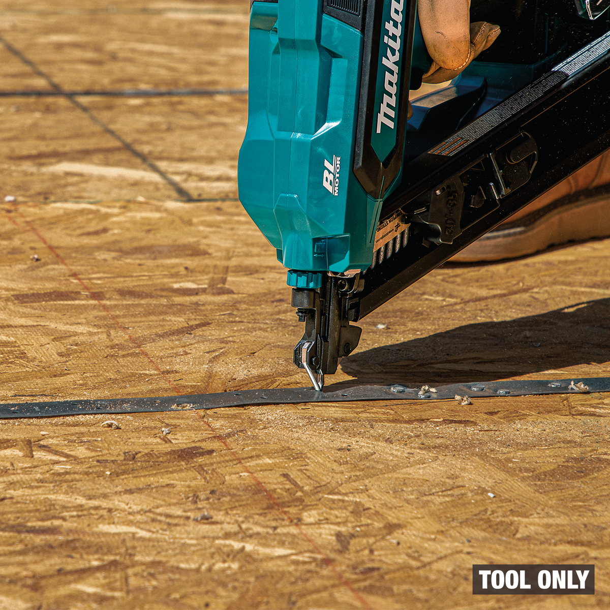 Makita 18V LXT Brushless 2-1/2-in. Positive Placement Metal Connector Nailer (XNB09Z) - in use on the job 2