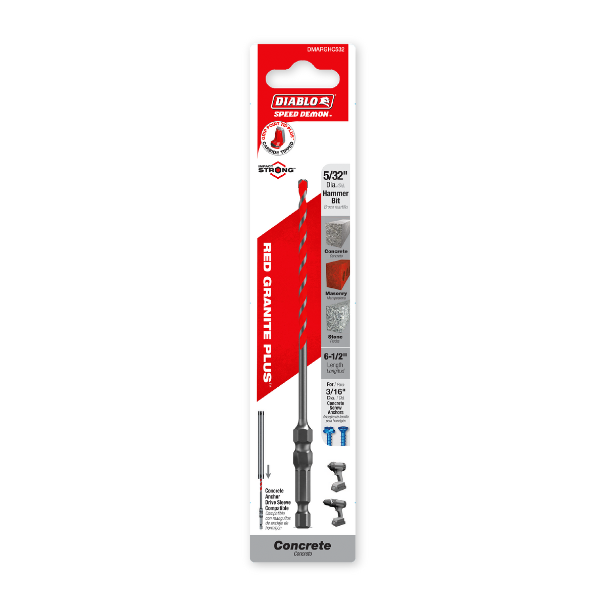 Diablo 5/32 in. x 4-1/2 in. x 7 in. SPEEDemon Red Granite PLUS Carbide-Tipped Hammer Drill Bit (DMARGHC532) in retail packaging