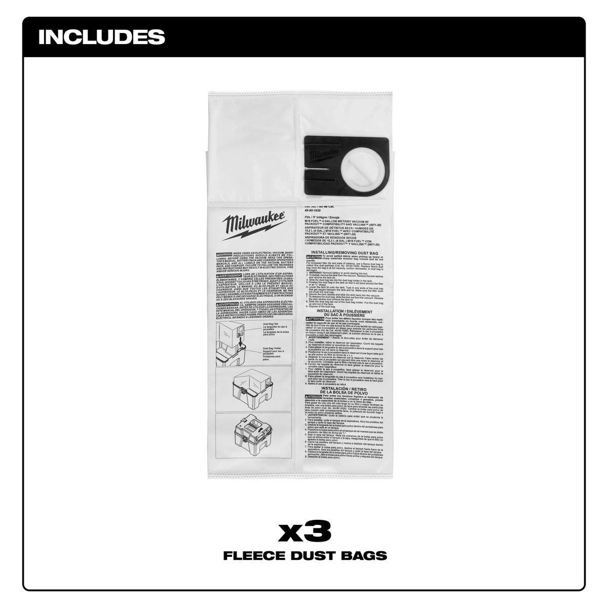Milwaukee Fleece Dust Bags (3 PK) - 4 Gallon