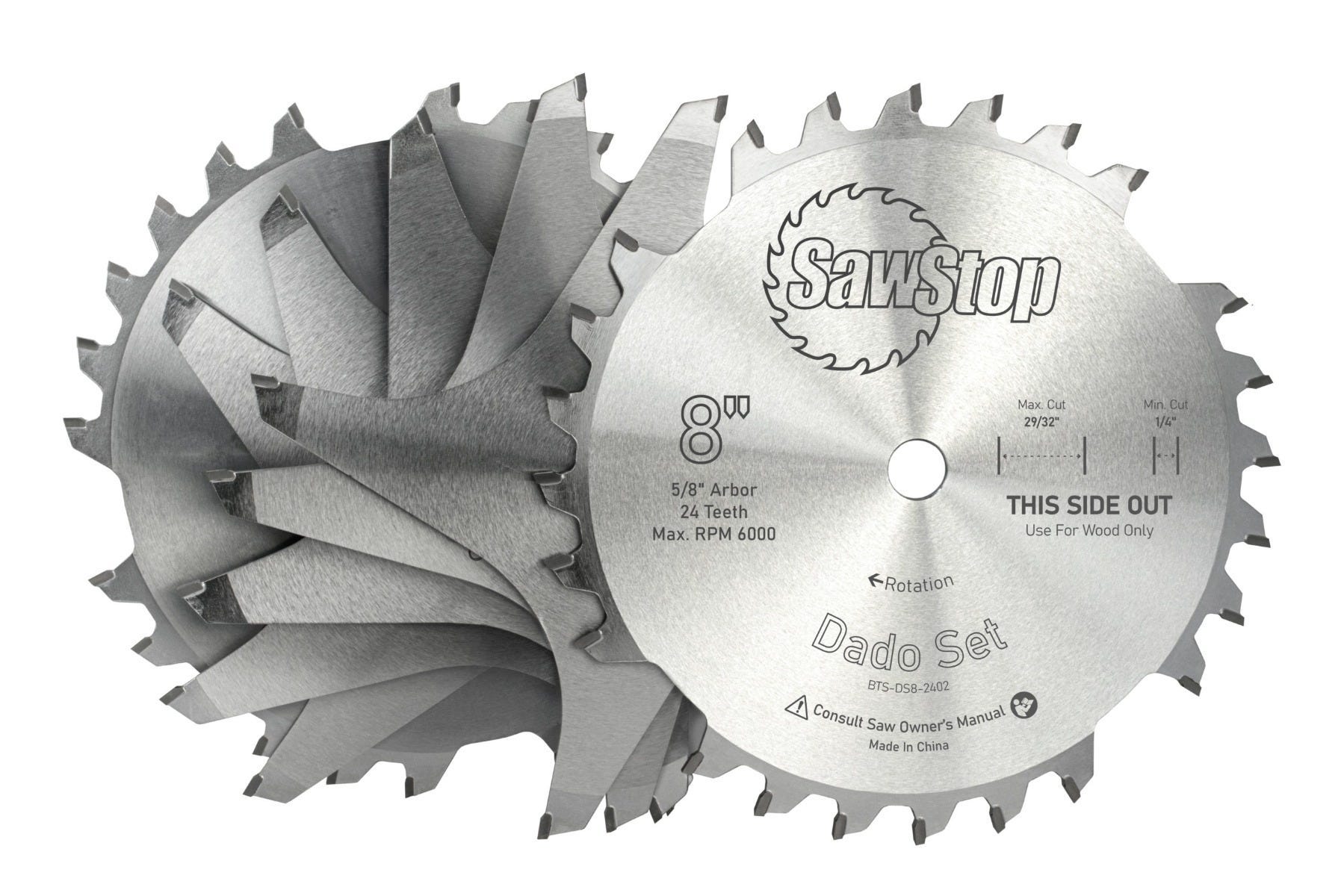 SawStop 8" Table Saw Dado Brake Cartridge with Dado Lock Down Insert and Sawstop Premium 8-in. Dado Set