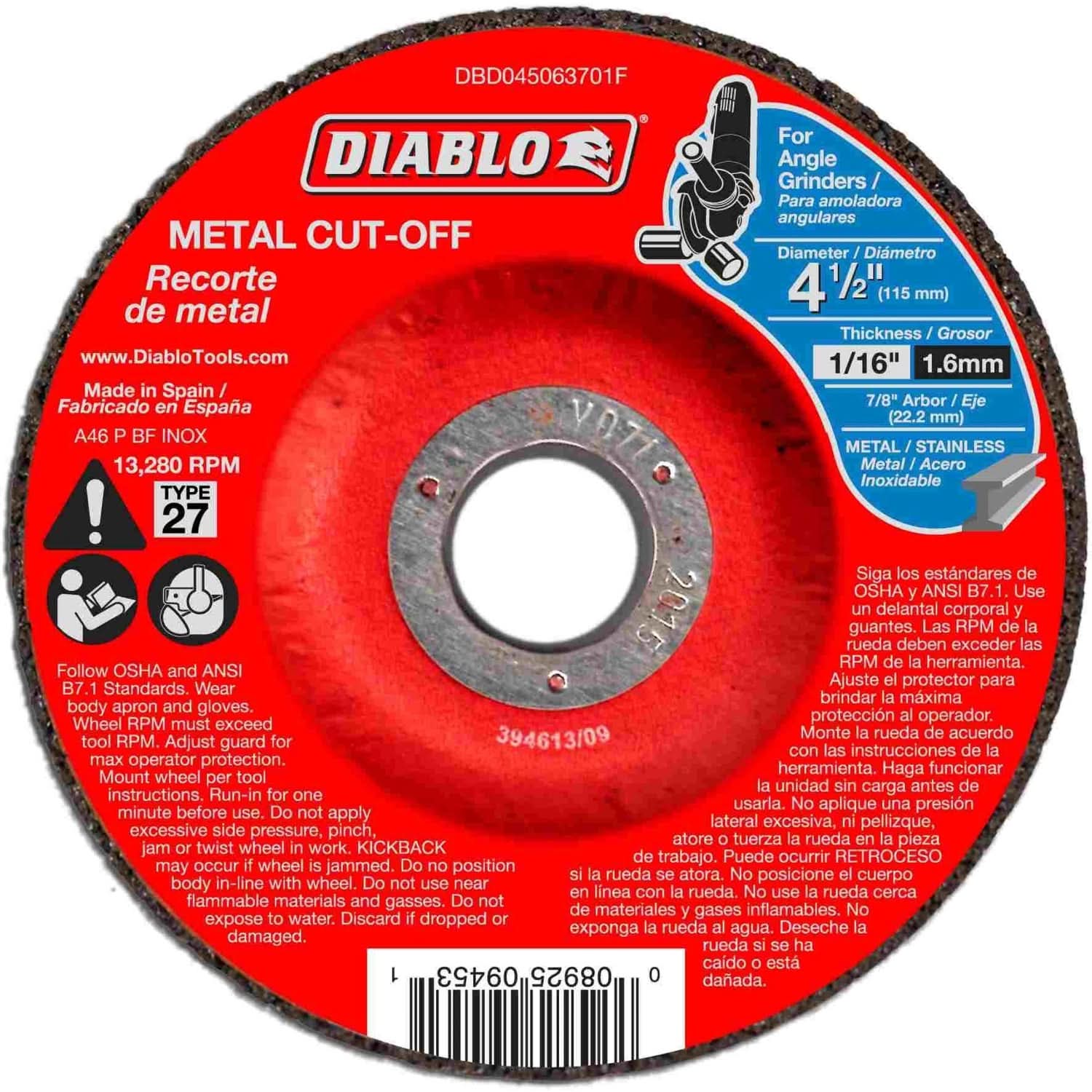 Diablo DBD045063701F 4-1/2 in.Metal Cut Off Disc - Type 27 (25-Pack)