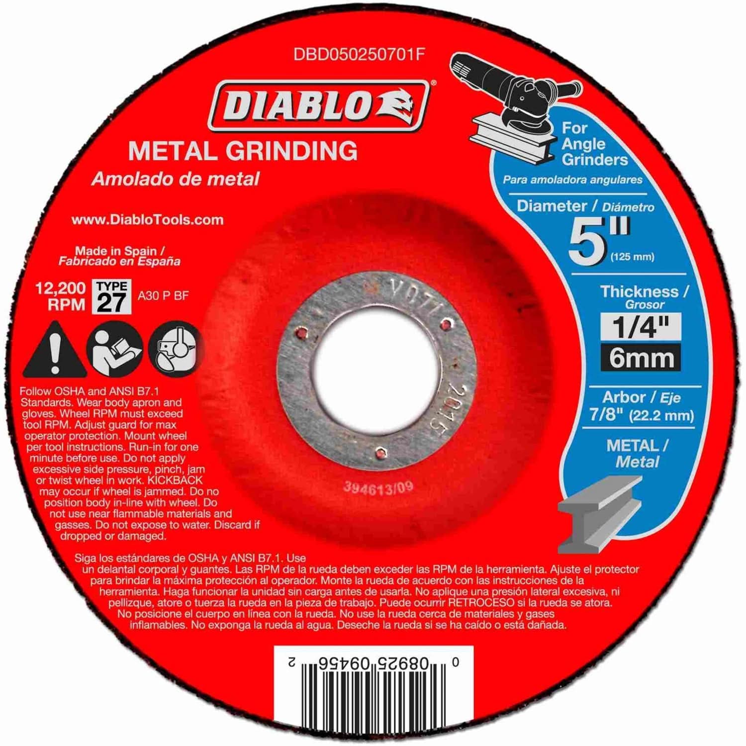 Diablo DBD050250701F 5 in.Metal Grinding Disc - Type 27 (25-Pack)