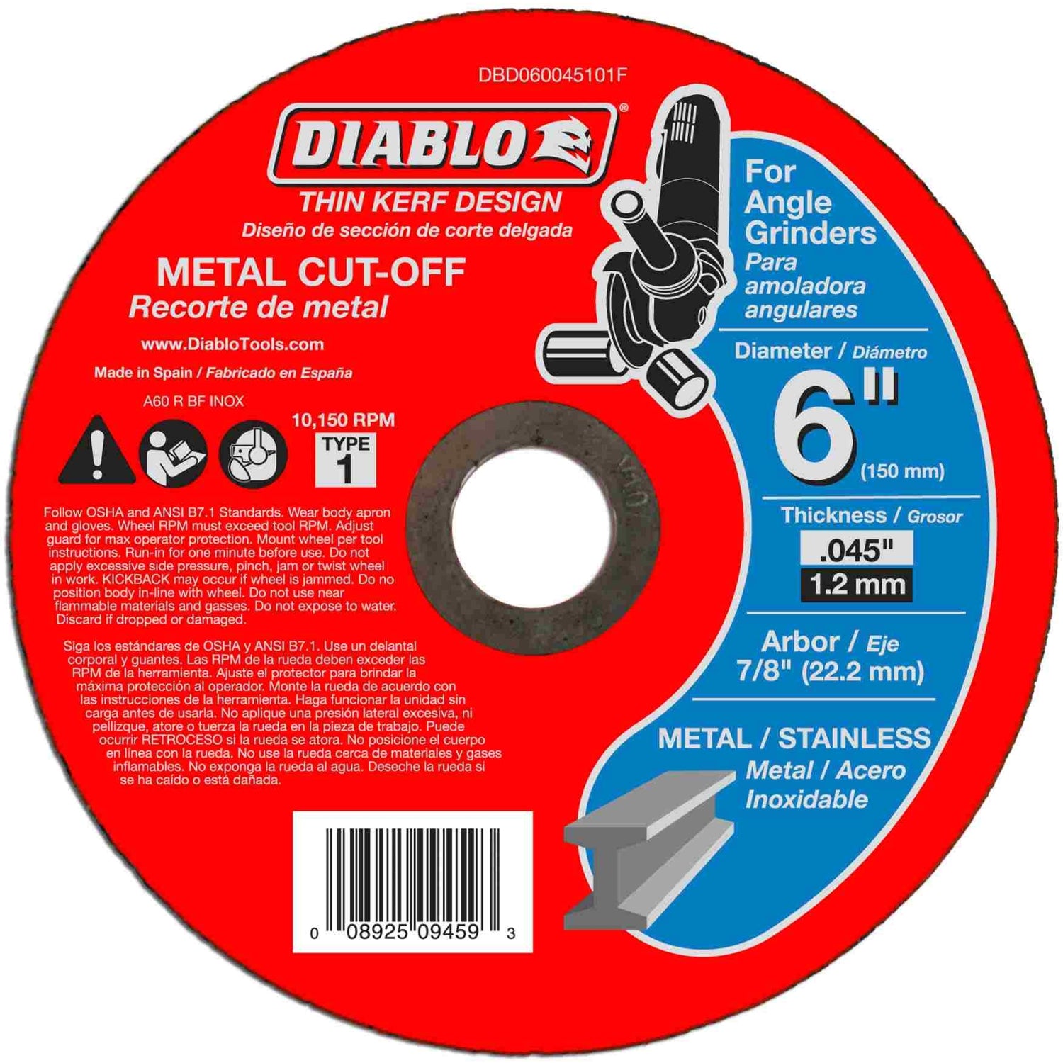 Diablo DBD060045101F 6 Inch Metal Cut Off Disc - Thin Kerf