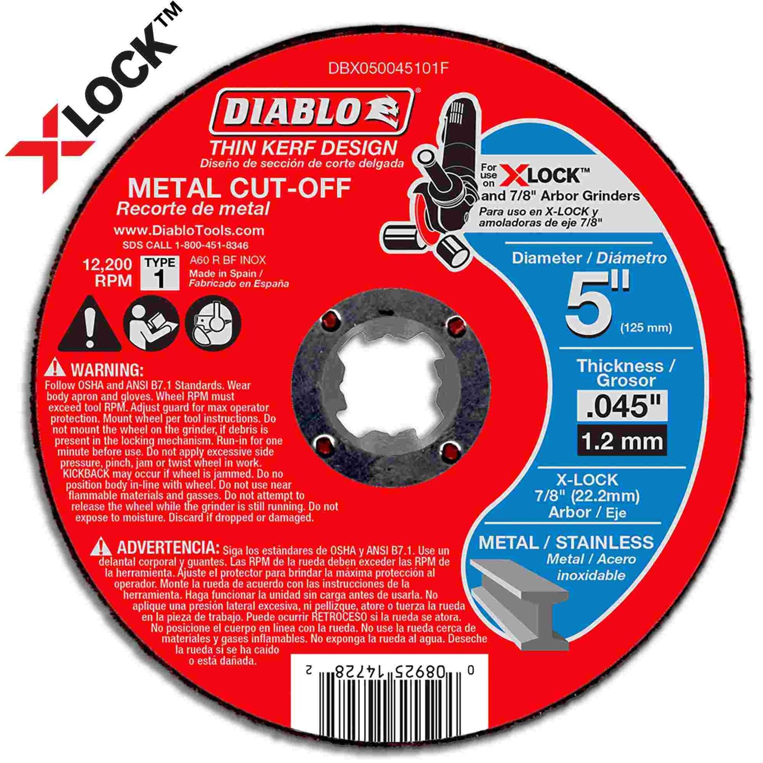 Diablo DBX050045101F 5 Inch Thin Kerf Metal Cut-Off Disc for X-Lock and All Grinders