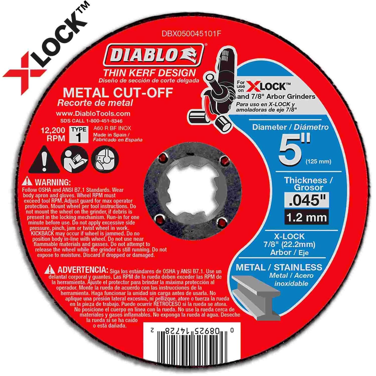 Diablo DBX050045101F 5 in.Thin Kerf Metal Cut-Off Disc for X-Lock and All Grinders (25-Pack)