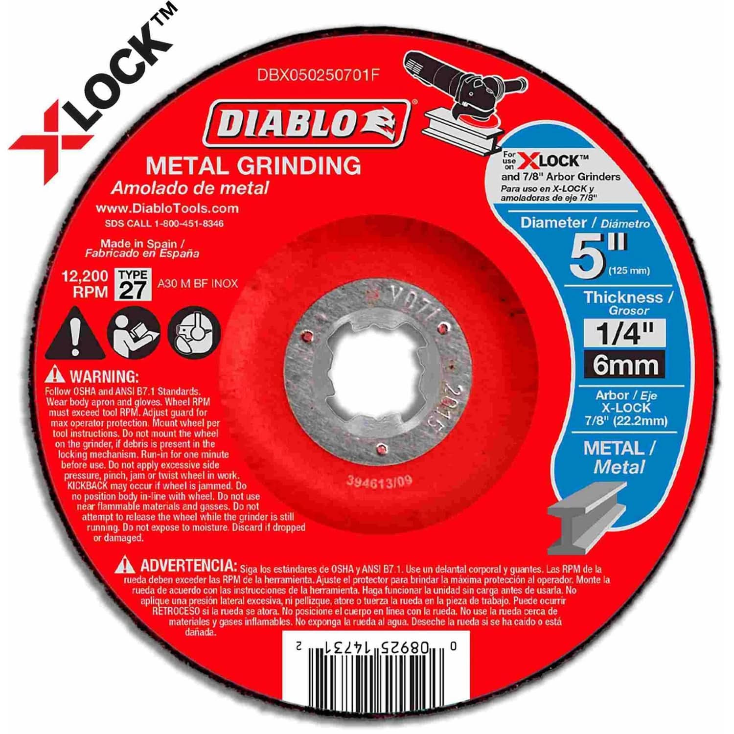 Diablo DBX050250701F 5 in.Type 27 Metal Grinding Disc for X-Lock and All Grinders (10-Pack)