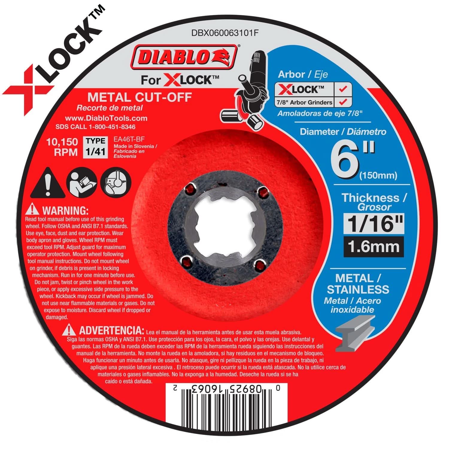 Diablo DBX060063101F 6 in. Type 1/41 Metal Cut-Off Disc for X-Lock and All Grinders