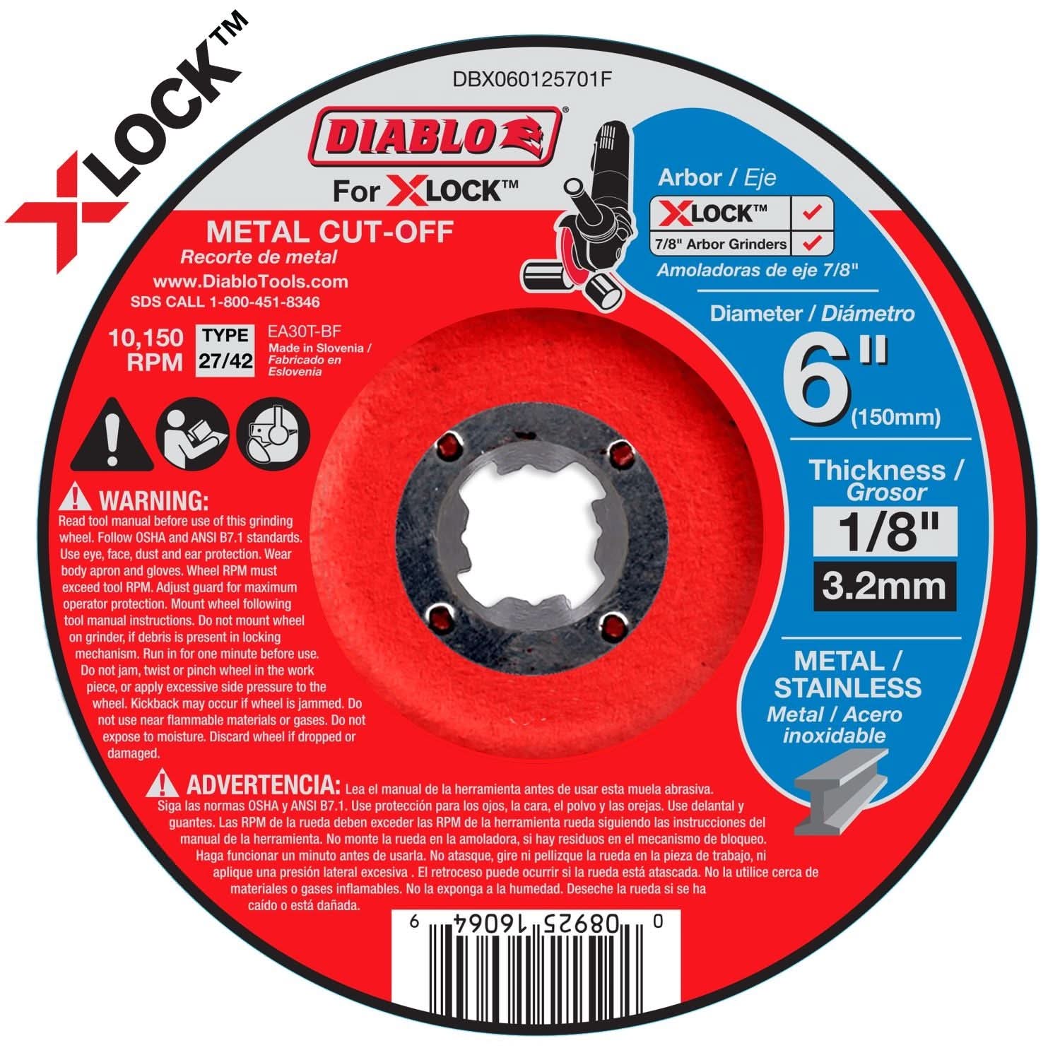 Diablo DBX060125701F 6 in. Type 27/42 Metal Cut-Off Disc for X-Lock and All Grinders