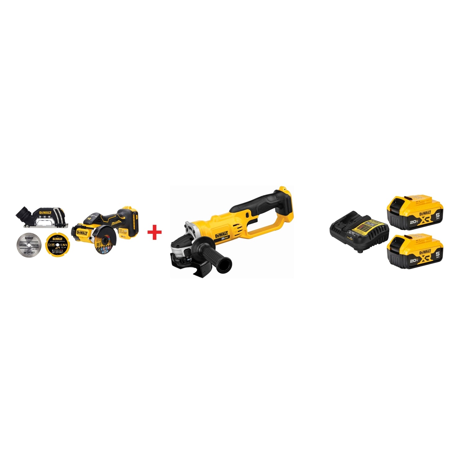DeWalt 20V MAX XR Brushless 3" / 4-1/2" Angle Grinder Set plus 20V MAX XR 5.0Ah Battery & Charger Starter Kit