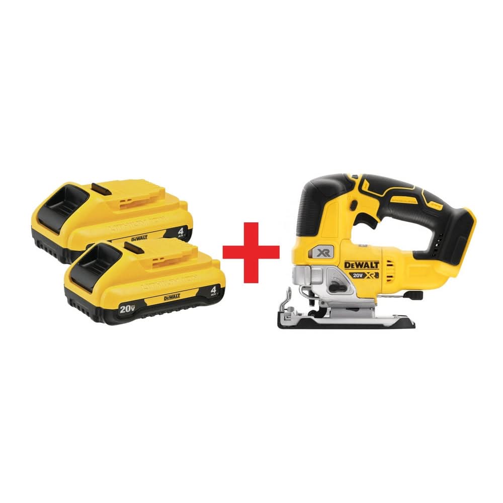 DeWalt 20V MAX 4.0Ah Compact Battery 2-Pack with 20V MAX XR Brushless Top-Handle Jigsaw