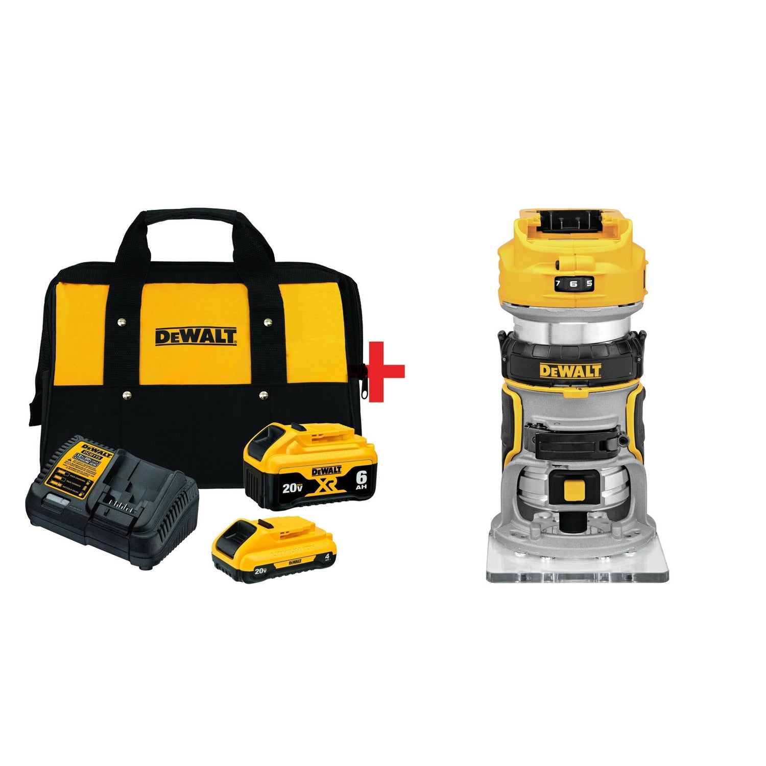 DeWalt 20V MAX Compact Router w/ 20V MAX 6.0Ah & 4.0Ah Battery & Charger Starter Kit