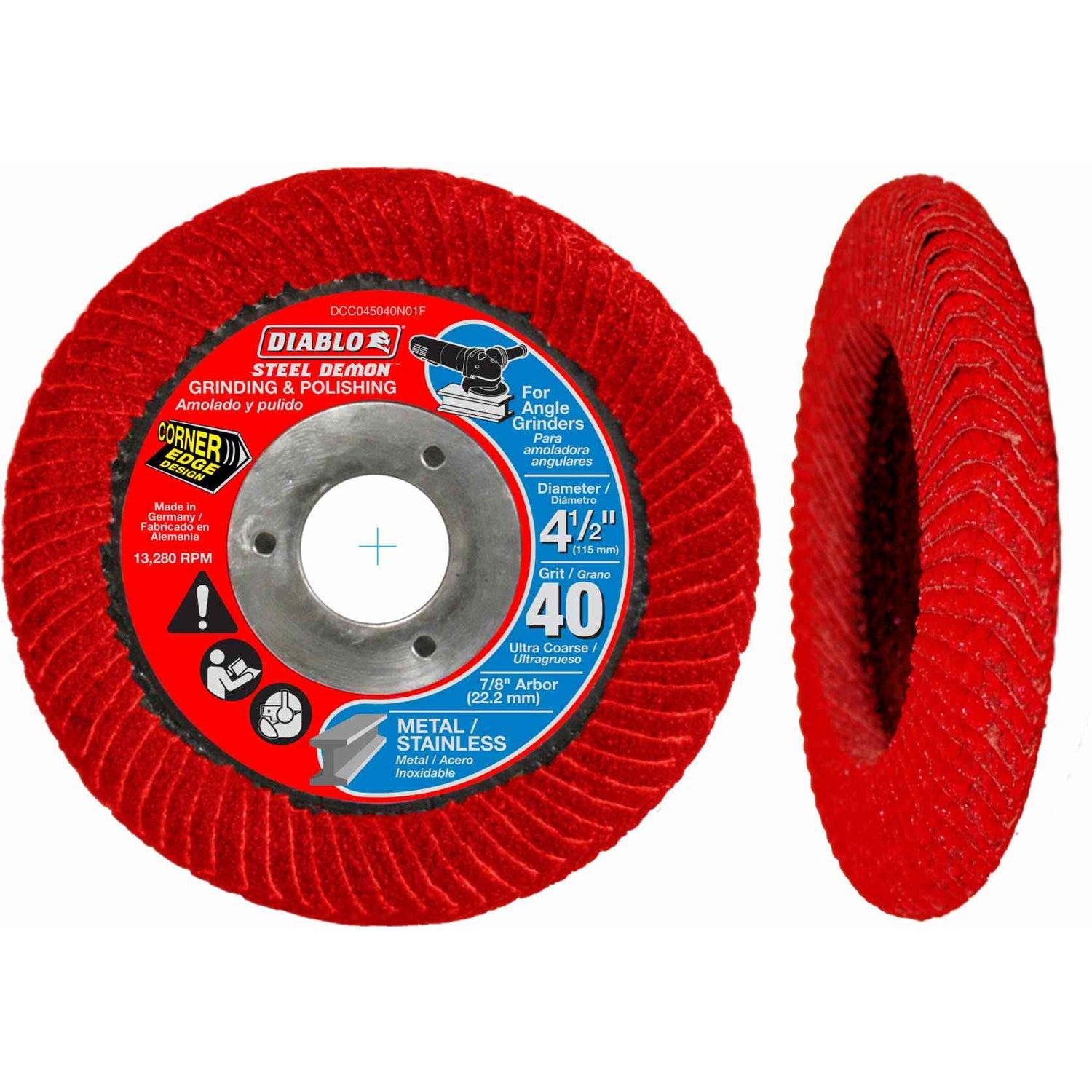 Diablo DCC045040N01F 4-1/2 Inch Steel Demon Corner-Edge Flap Disc 40 Grit