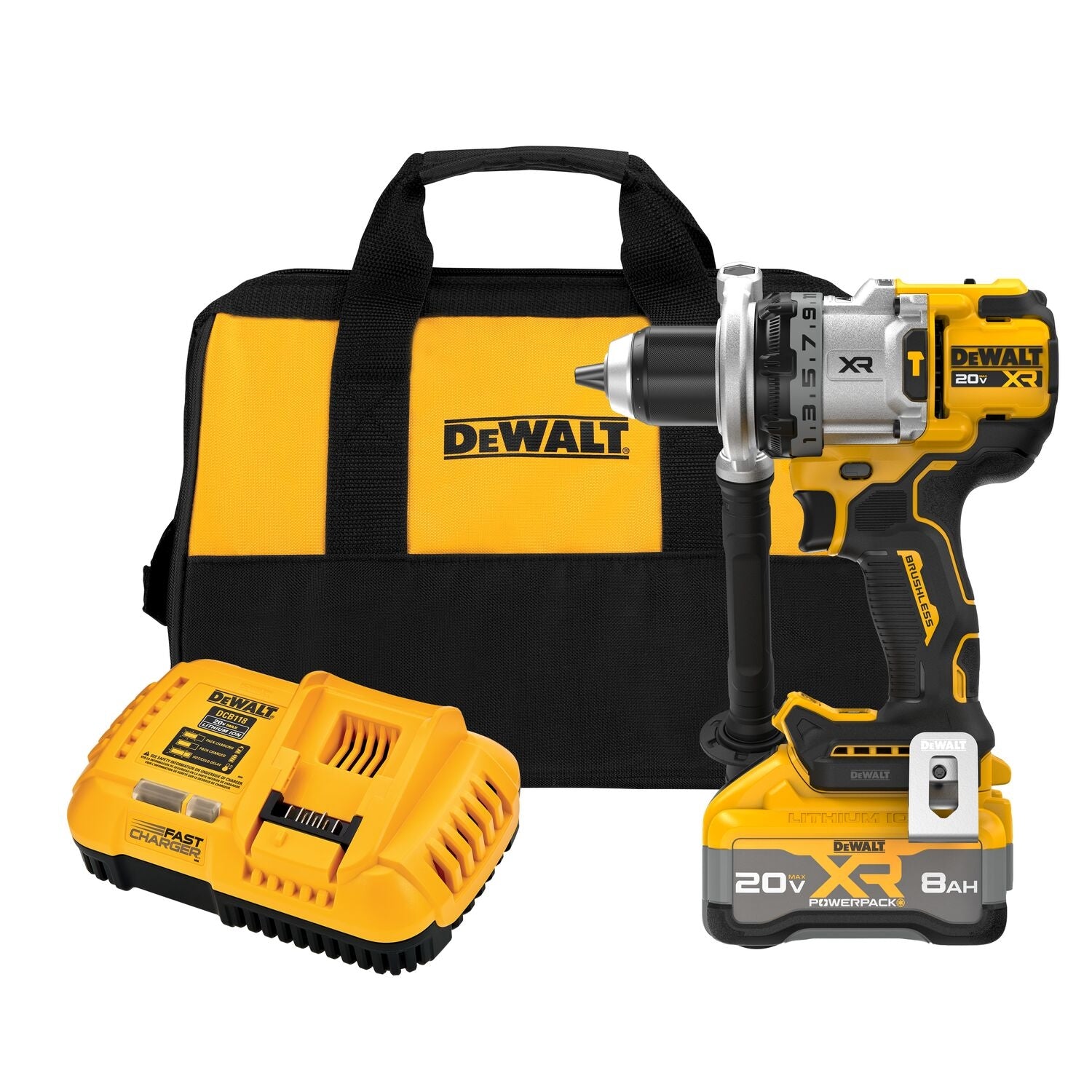 DeWalt DCD1007WW1 20V MAX XR Brushless 3-Speed 1/2 in. Hammer Drill POWERPACK 8.0Ah Kit