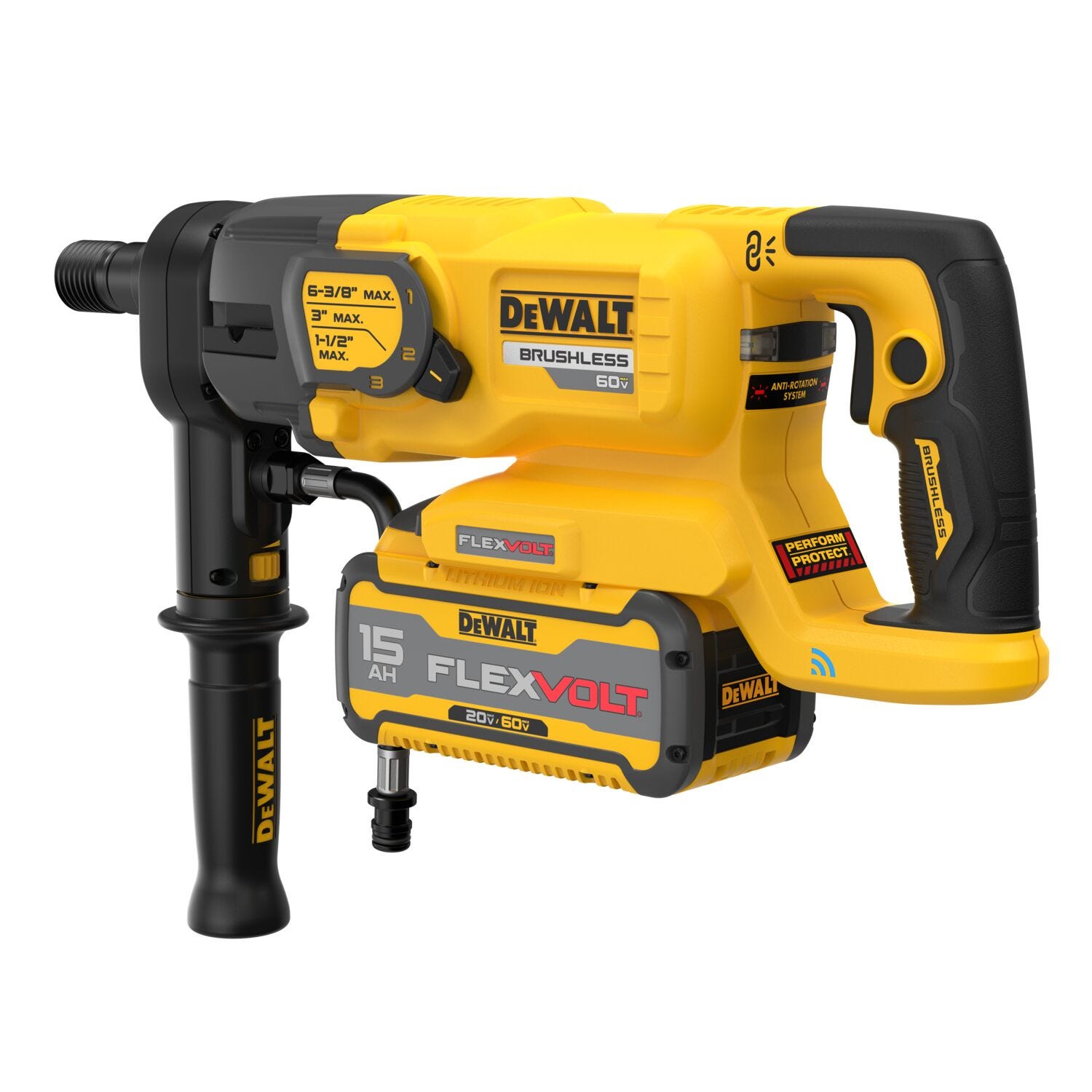 DeWalt DCD150Z2 60V MAX Brushless 6-3/8 in. 3-Speed Core Drill FLEXVOLT 15Ah Kit