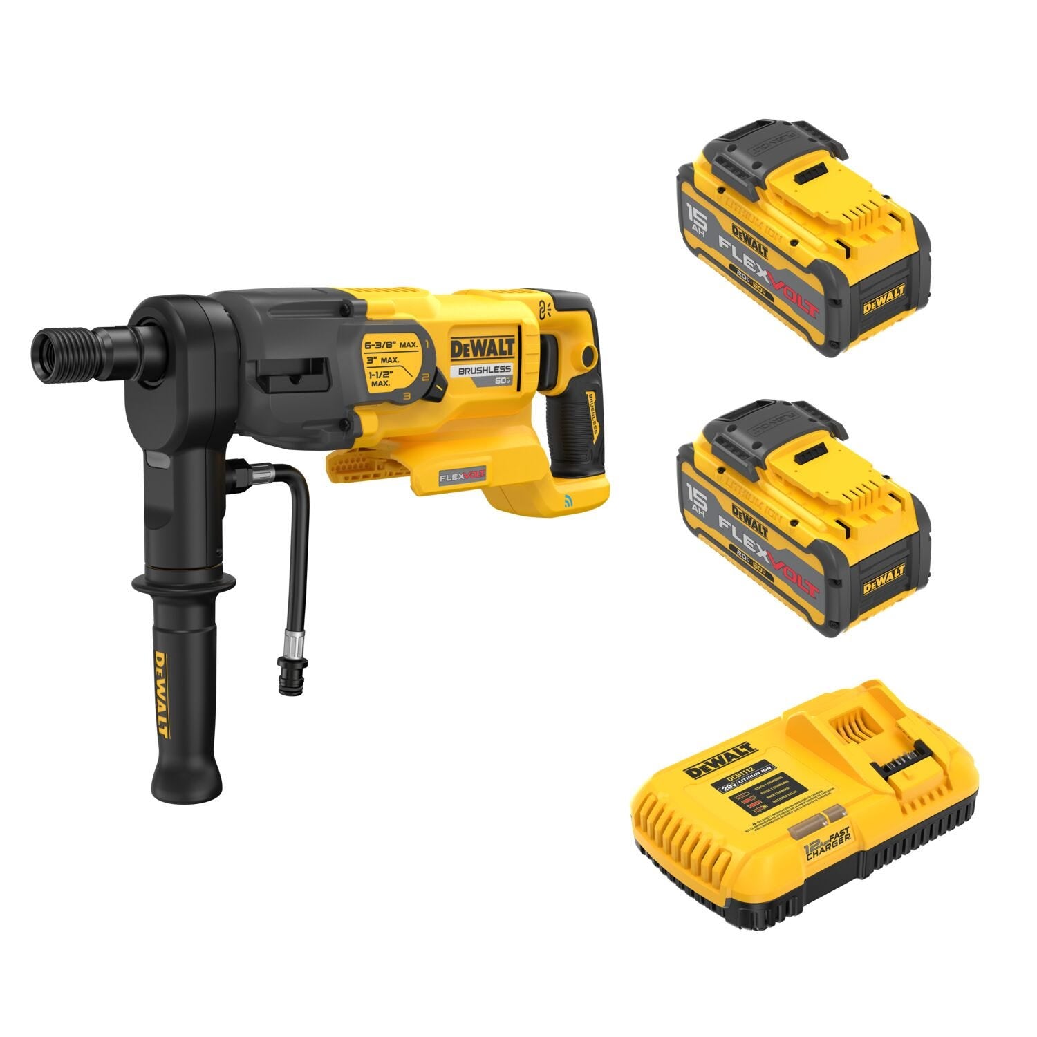 DeWalt DCD150Z2 60V MAX Brushless 6-3/8 in. 3-Speed Core Drill FLEXVOLT 15Ah Kit