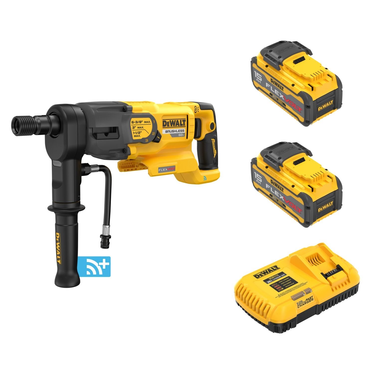 DeWalt DCD150Z2 60V MAX Brushless 6-3/8 in. 3-Speed Core Drill FLEXVOLT 15Ah Kit