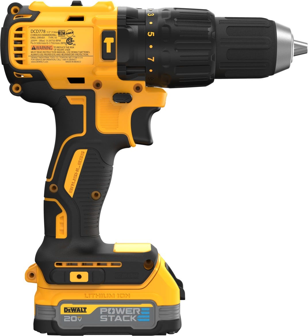 DEWALT DCD778E1 20V MAX* Brushless 1/2 in. Hammer Drill/Driver PowerStack Kit