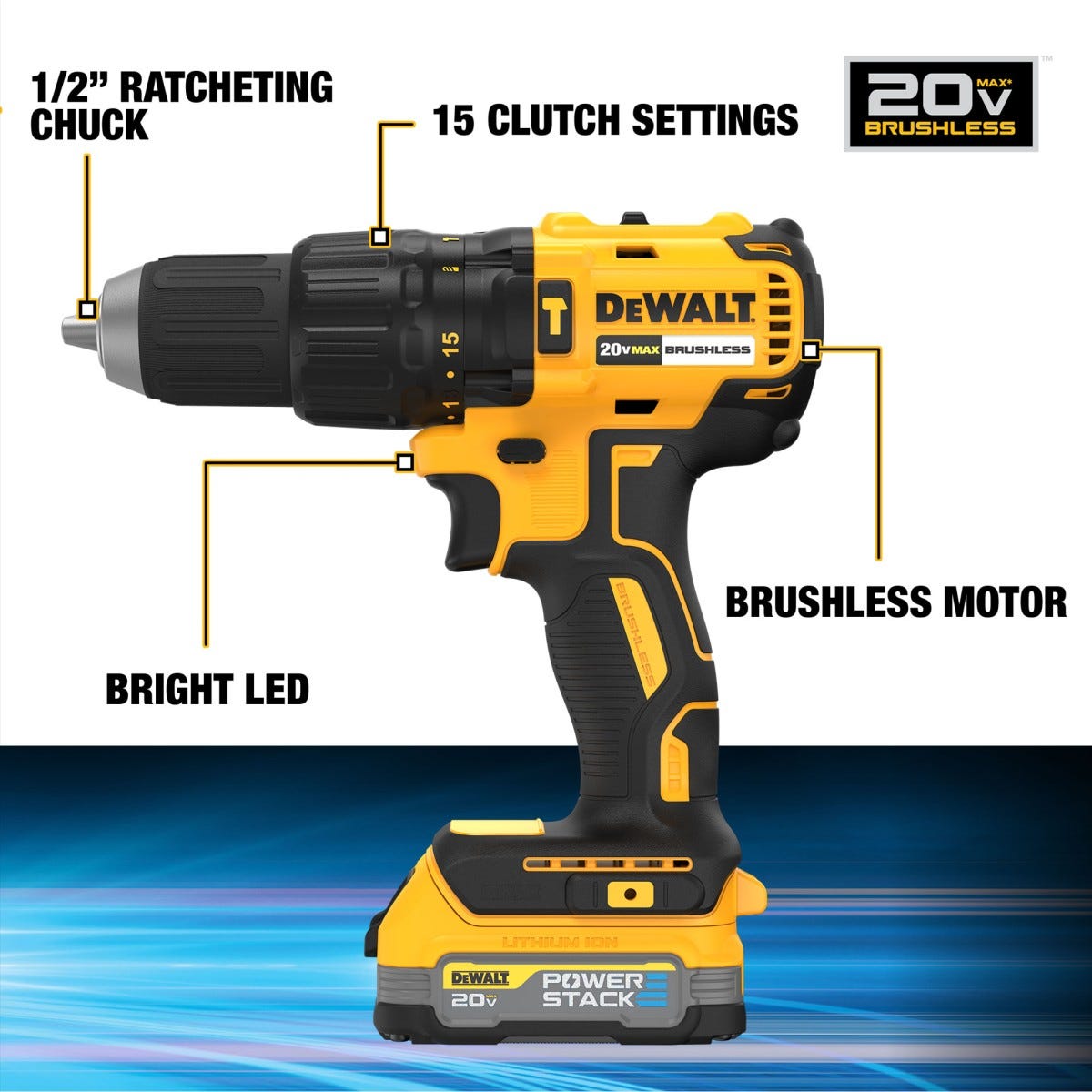 DEWALT DCD778E1 20V MAX* Brushless 1/2 in. Hammer Drill/Driver PowerStack Kit