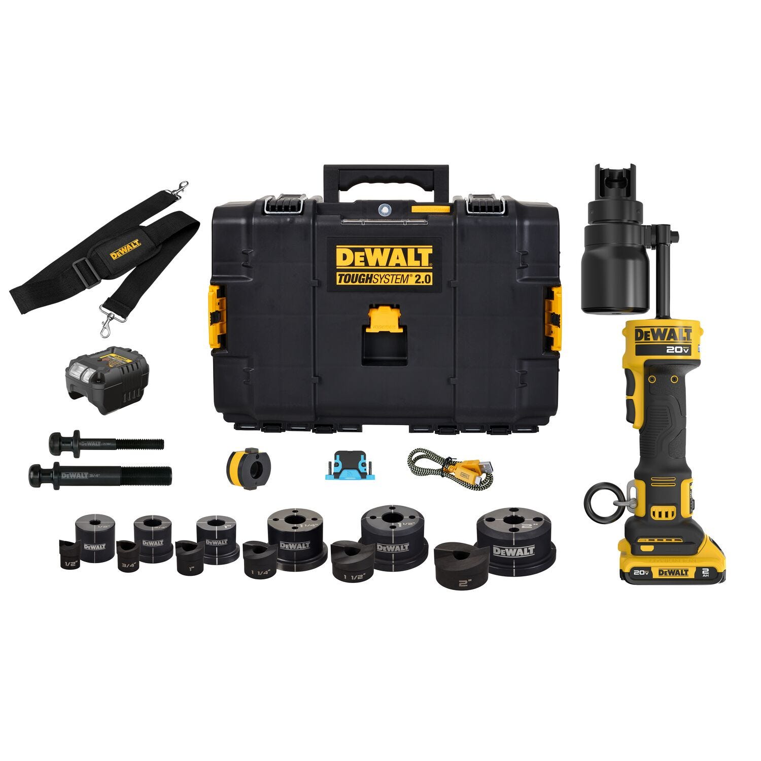 DeWalt DCE600D1K2 20V MAX* Hydraulic Knockout Tool 2.0Ah Kit w/ 1/2'' - 2'' Punch and Die Set