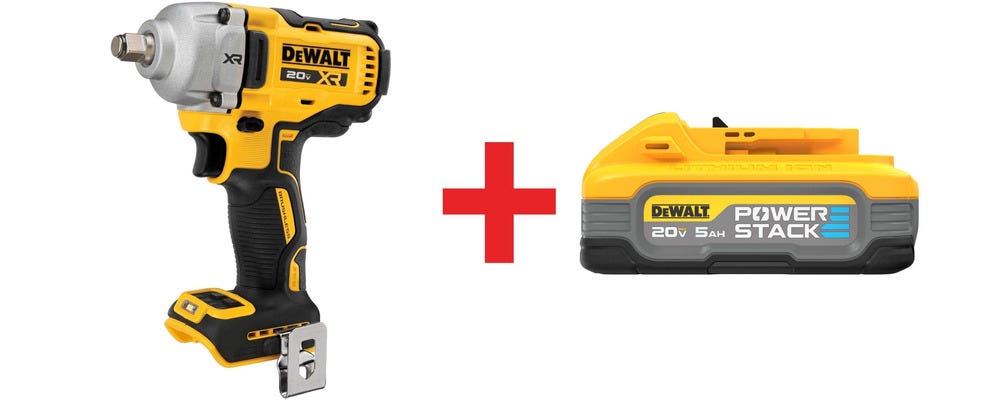 DeWalt 20V MAX XR 1/2" Mid-Range Impact Wrench w/ Hog Ring Anvil with 20V MAX POWERSTACK 5.0Ah Battery