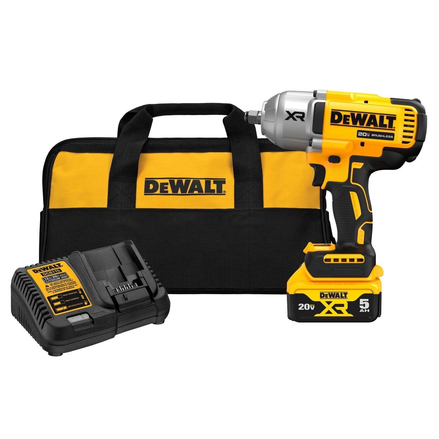 DeWalt 20V MAX XR 1/2" High Torque Impact Wrench 5.0Ah Kit plus 19-Piece 1/2-in Drive Deep 6PT Impact Socket Set
