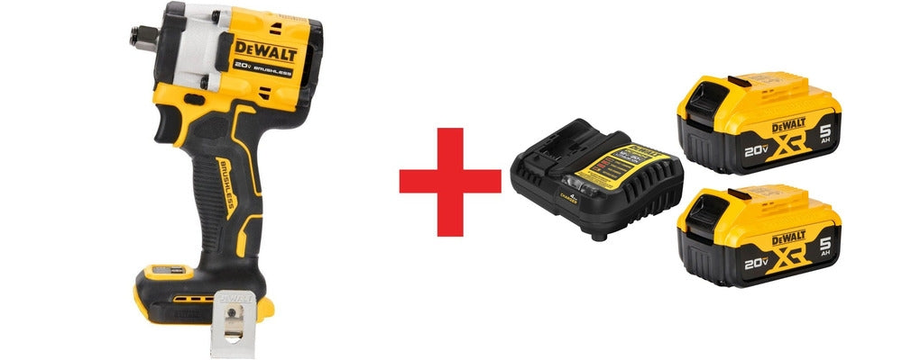 DeWalt ATOMIC 20V MAX* 1/2" Impact Wrench with Hog Ring Anvil with 20V MAX XR 5.0Ah Battery & Charger Starter Kit