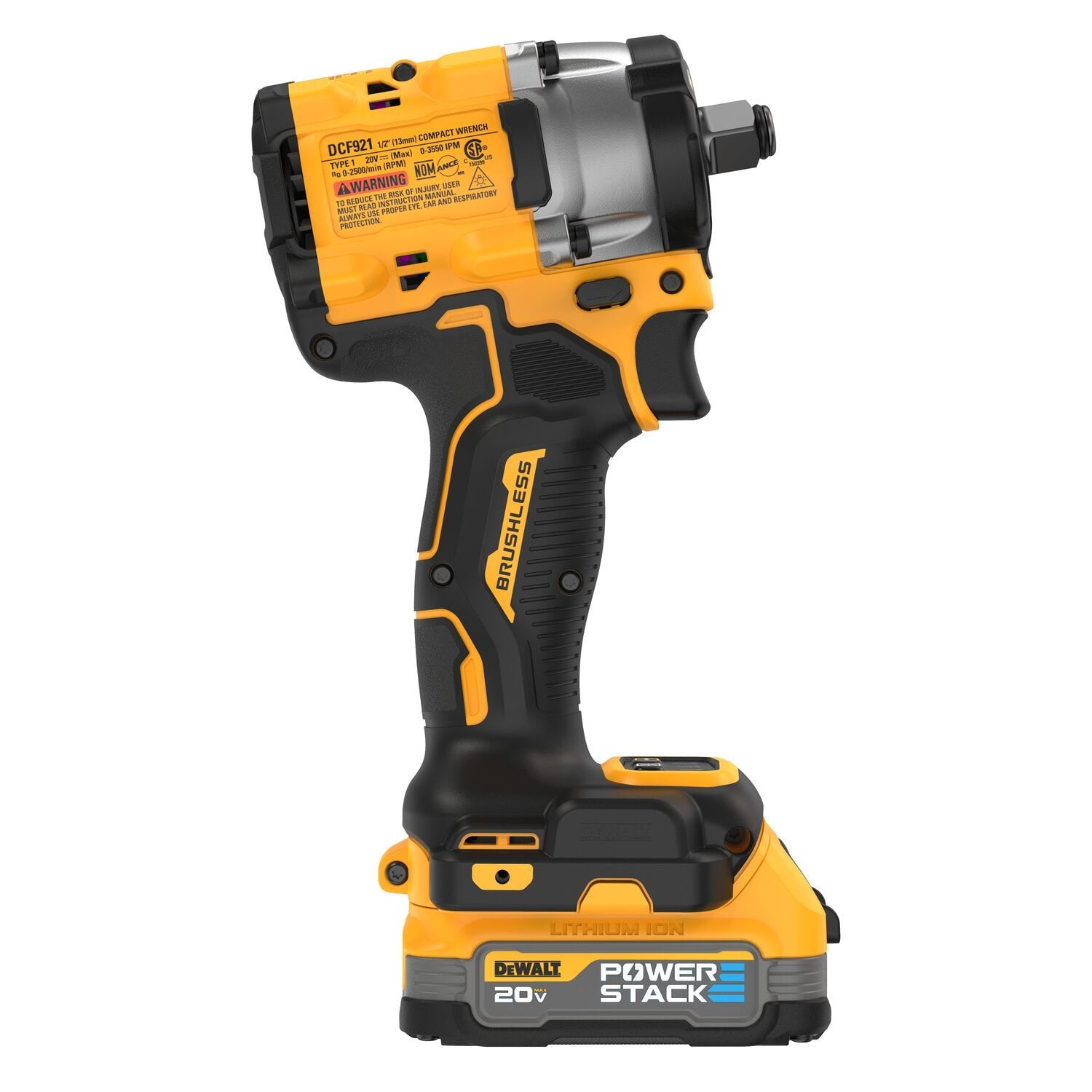 DeWalt DCF921E1 ATOMIC 20V MAX 1/2 in. Brushless Impact Wrench w/ Hog Ring POWERSTACK 1.7Ah Kit