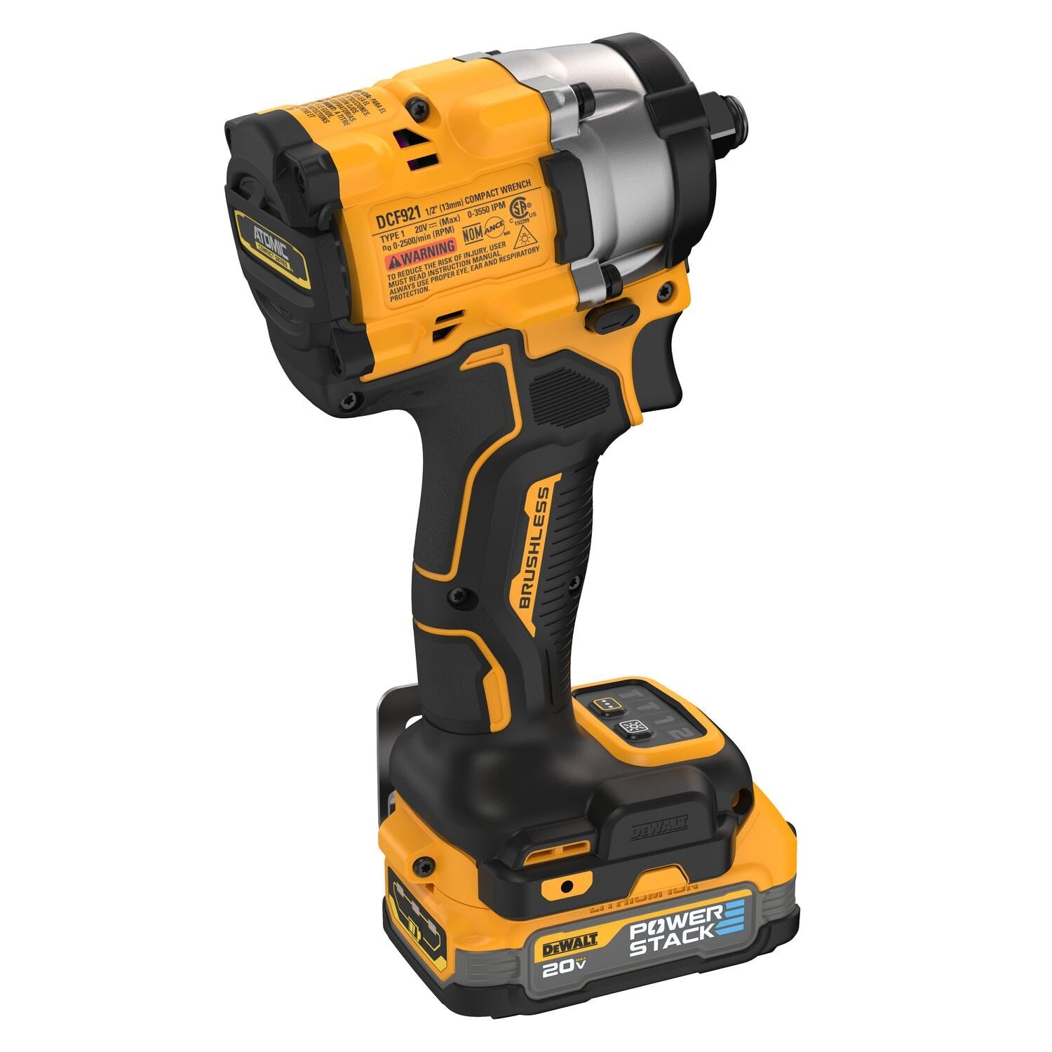 DeWalt DCF921E1 ATOMIC 20V MAX 1/2 in. Brushless Impact Wrench w/ Hog Ring POWERSTACK 1.7Ah Kit