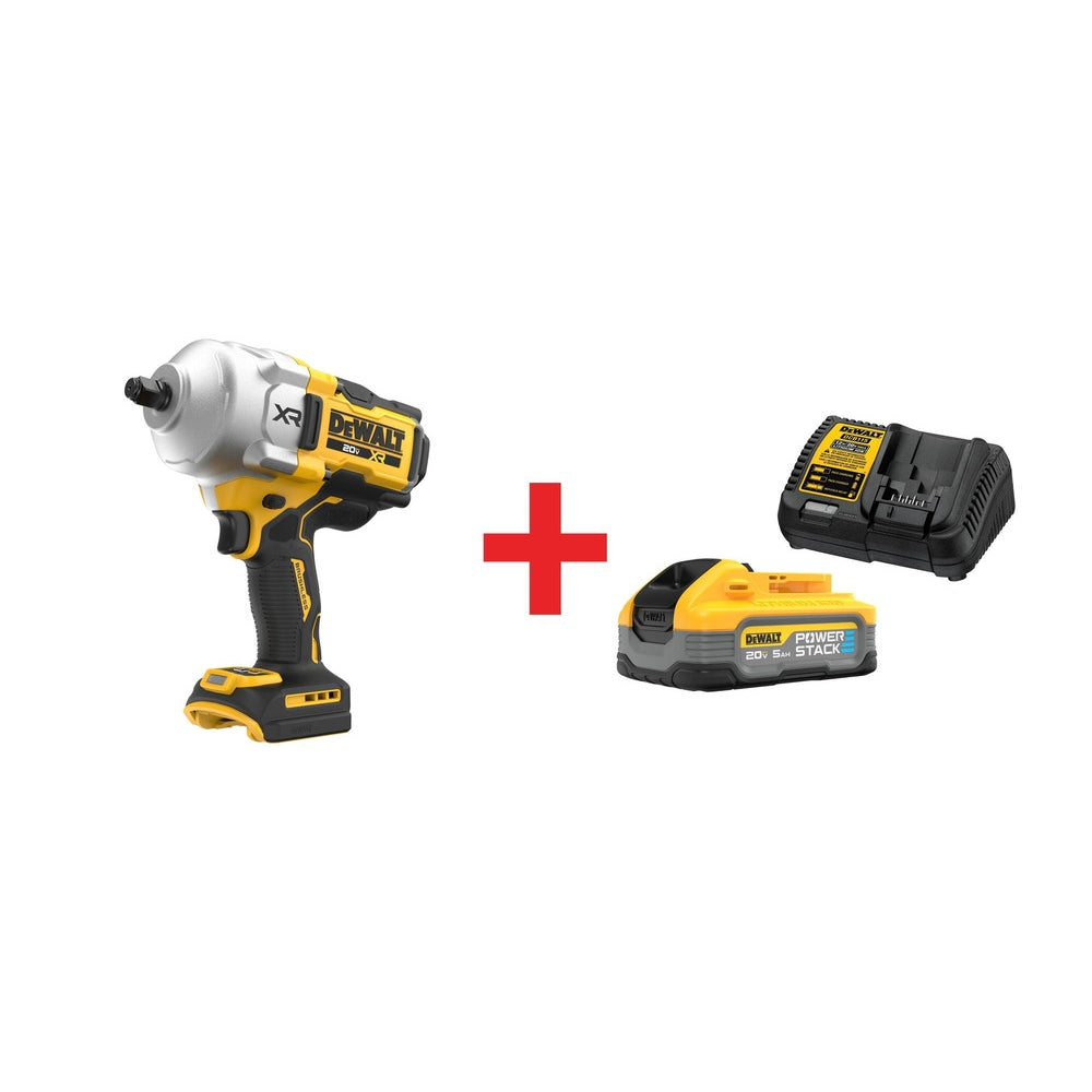 DeWalt 20V MAX XR Brushless 1/2 in. High-Torque Impact Wrench + POWERSTACK 5.0Ah Starter Kit