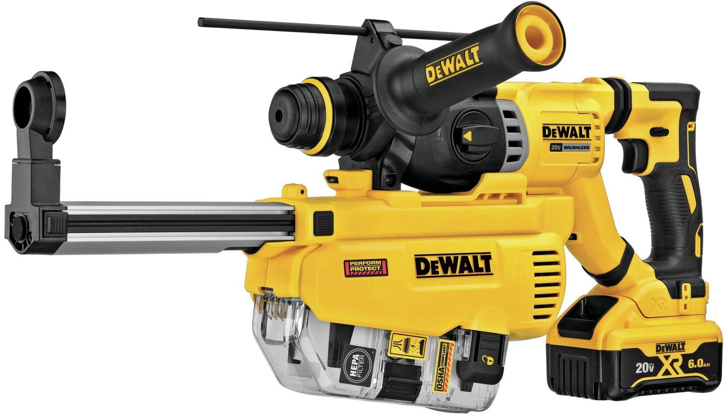 DeWalt DCH263R2DH 20V MAX XR Brushless 1-1/8-Inch SDS Plus D-Handle Rotary Hammer + Dust Extractor 6.0Ah Kit