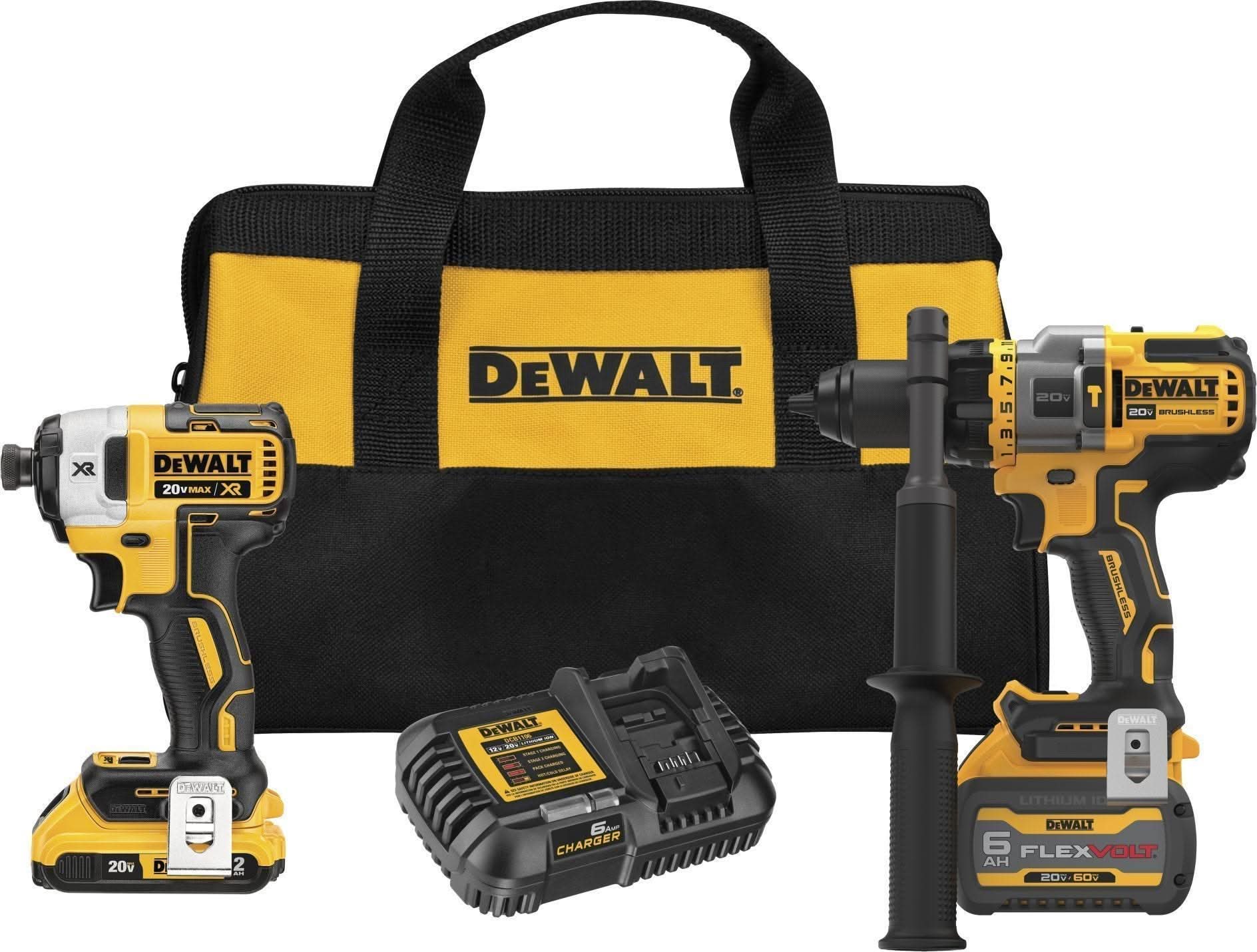 DeWalt 20V MAX Brushless Hammer Drill & Impact Driver FLEXVOLT 6.0Ah Combo Kit plus 20V MAX XR Brushless Compact Router