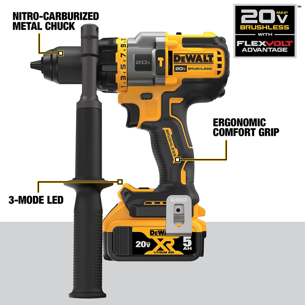 Dewalt DCK2100P2 20v Max Brushless Cordless 2-Tool Hammer Drill/Driver With Flexvolt Advantage 5.0Ah Kit
