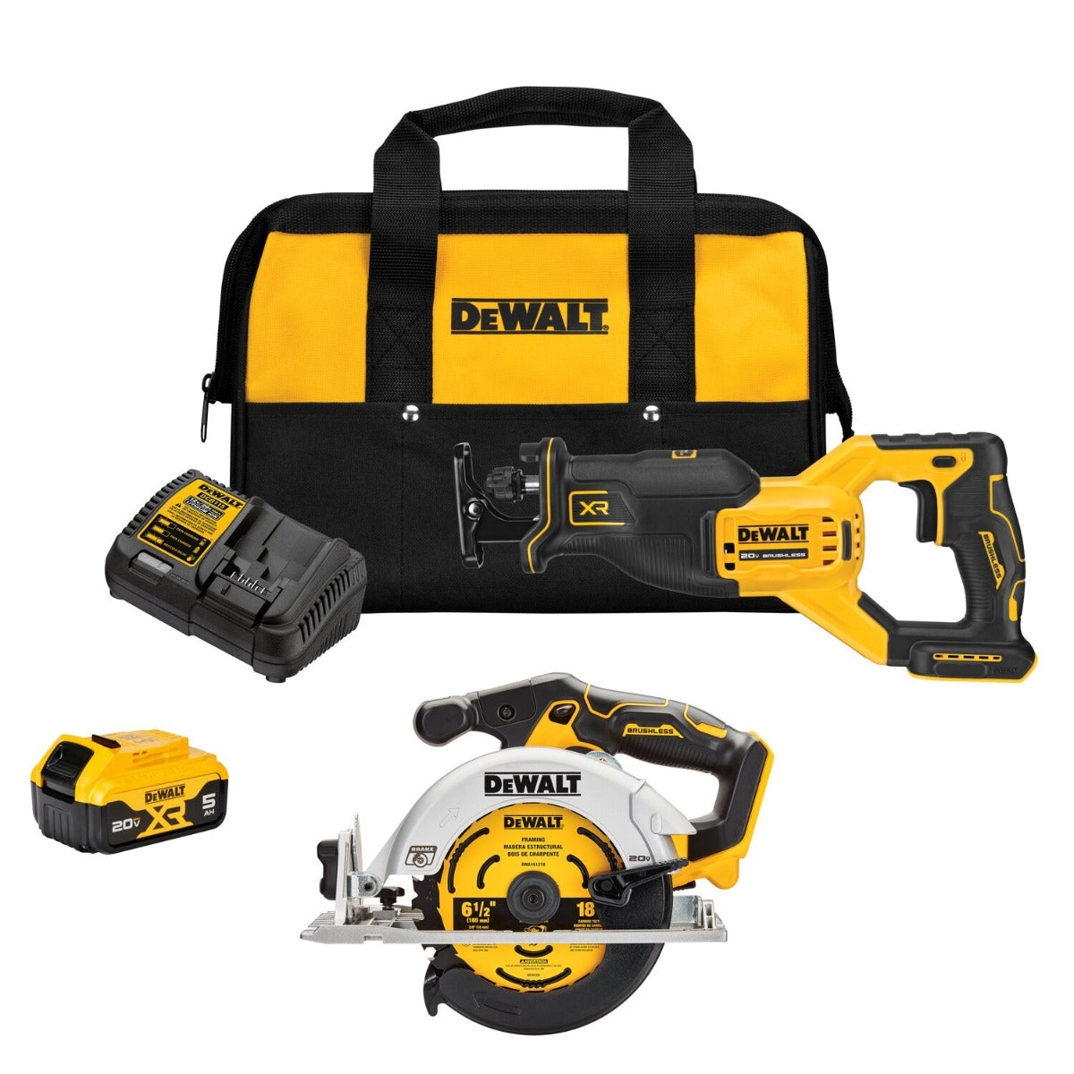 DeWalt DCK237P1 20V MAX XR Brushless Circular Saw & Recip Saw Combo Kit